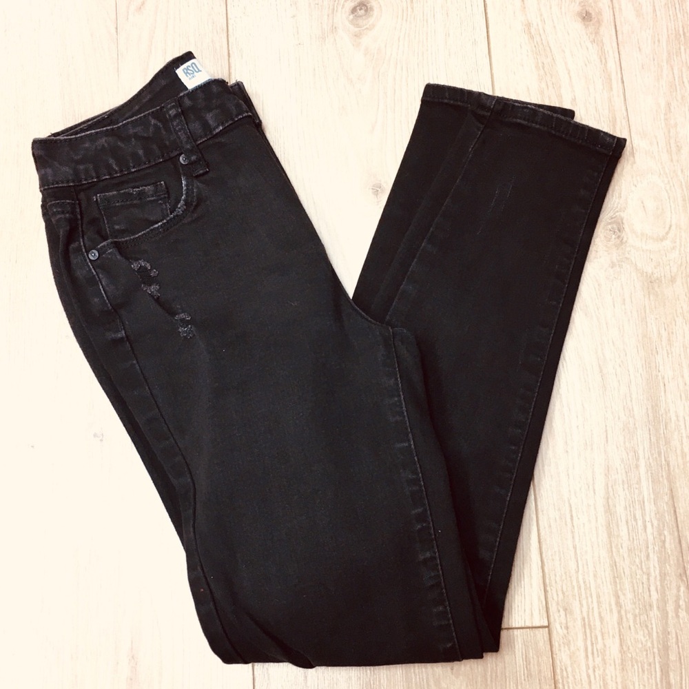 RSQ Cali high rise black distressed skinny jeans denim 12 - 25 waist high rise